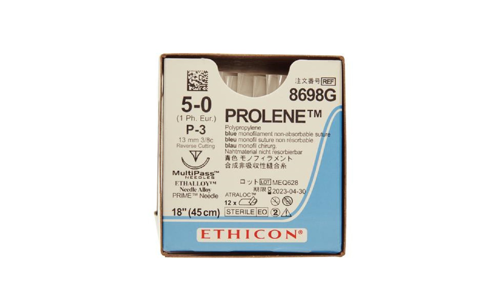 PROLENE™ Polypropylene Blue Monofilament Nonabsorbable Sutures – Precision Point Reverse Cutting, 3/8 Circle Needle, 18"12/Box - Ethicon Inc