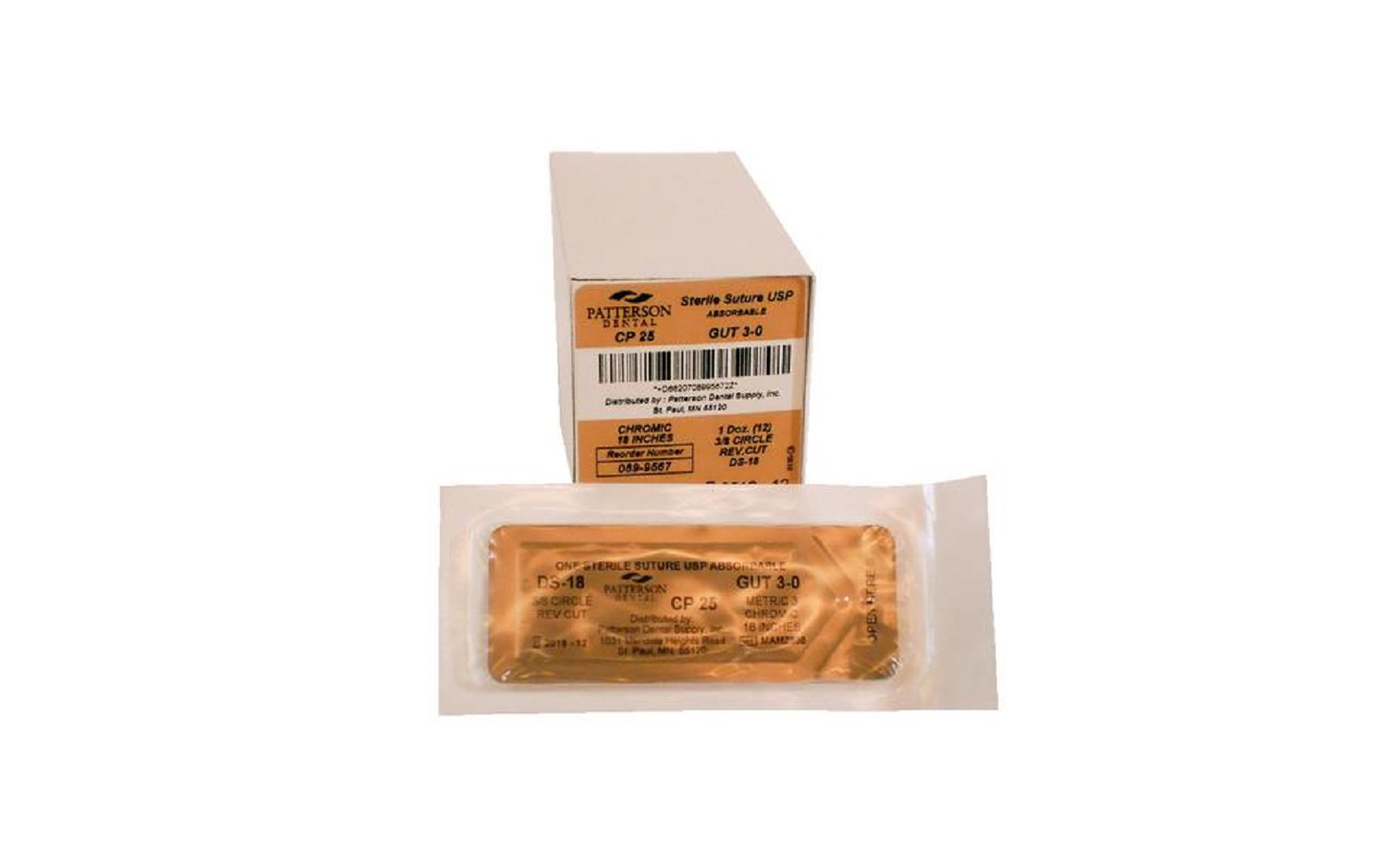 Patterson® Chromic Gut Dental Surgical Absorbable Sutures – 3/8 Circle, Reverse Cutting, 12/Pkg - Patterson Dental Supply