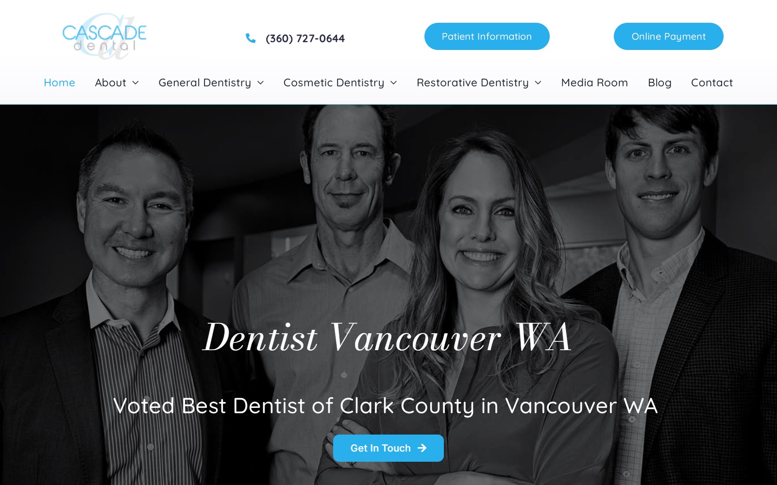 Website homepage screenshot of cascadedental.com