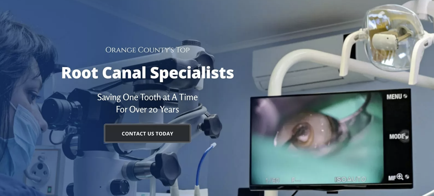 camera on an endodontic microscope is showing inside a tooth