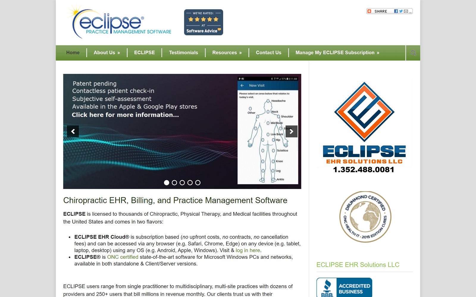 eclipsepracticemanagementsoftware.com screenshot