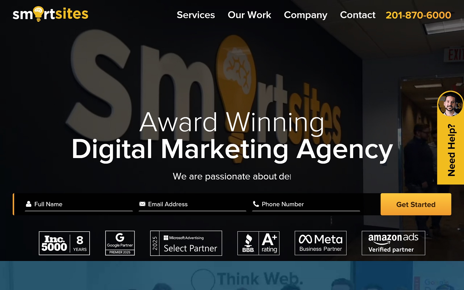 Website homepage screenshot of smartsites.com