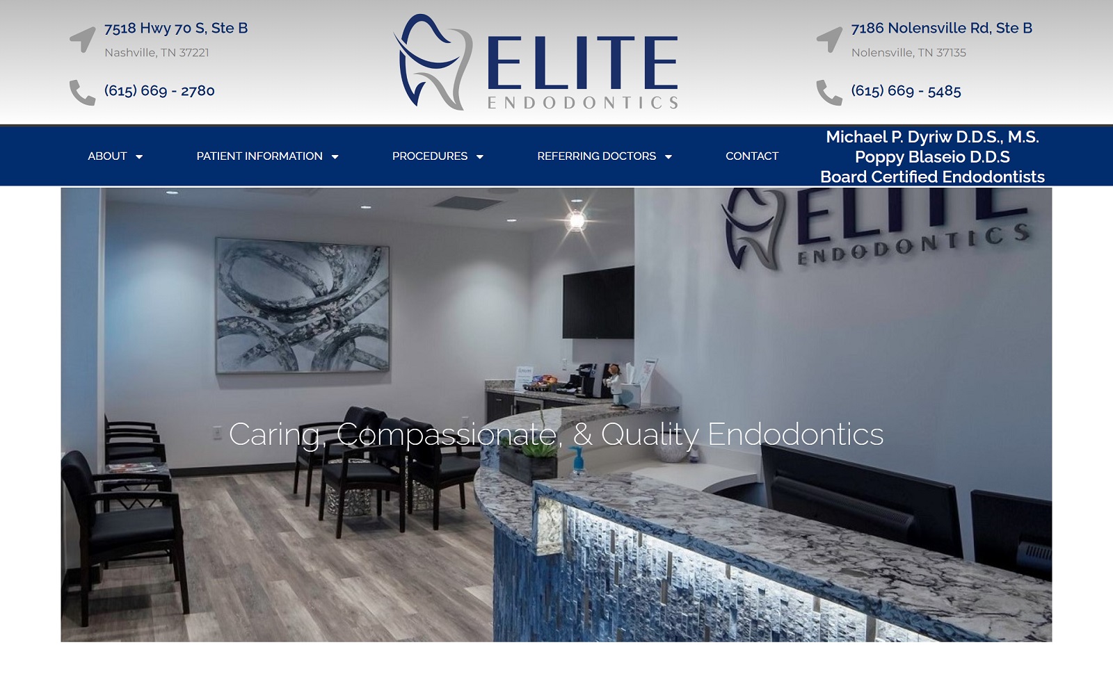 Elite Endodontics website homepage screenshot (eliteendotn.com)