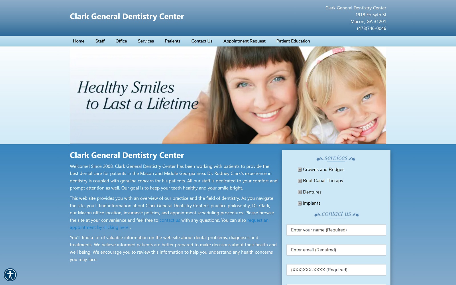 The Screenshot of Clark General Dentistry Center PC clarkdentistrycenter.com Dr. Rodney Clark Website