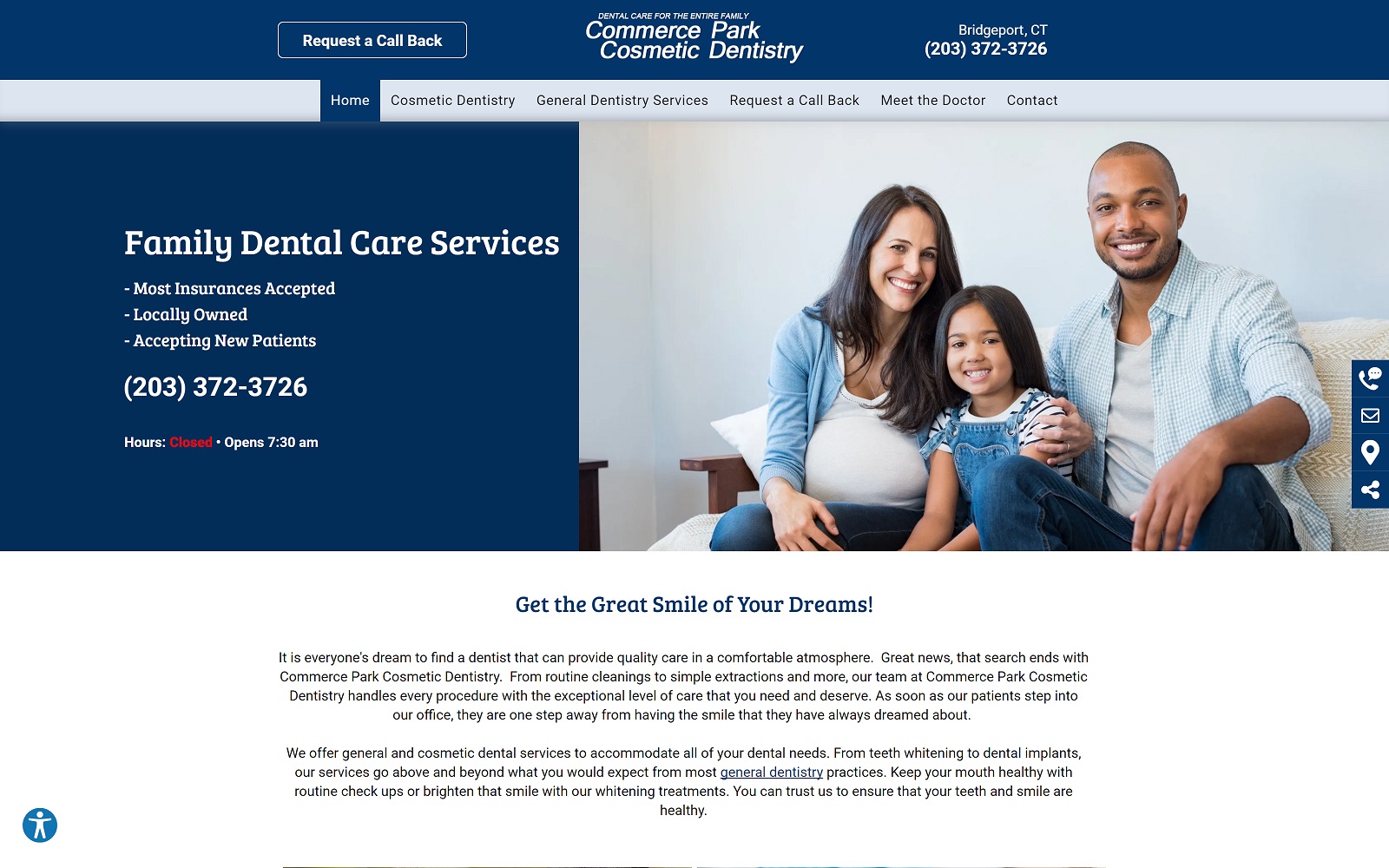 The Screenshot of Commerce Park Cosmetic Dentistry LLC commerceparkcosmeticdds.com Website 