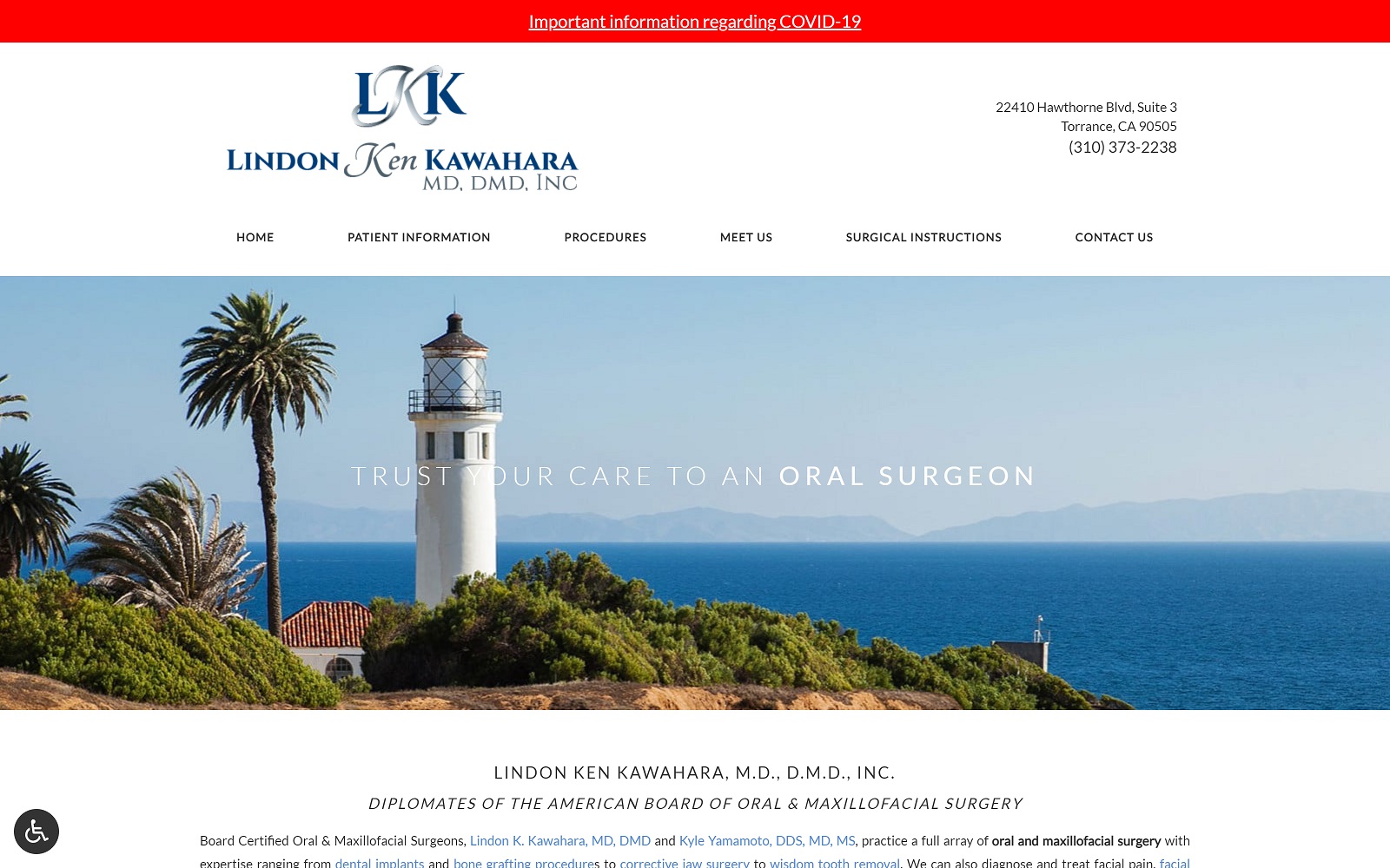 The Screenshot of Lindon K. Kawahara, MD, DMD, Inc. kawaharaoralsurgery.com Website