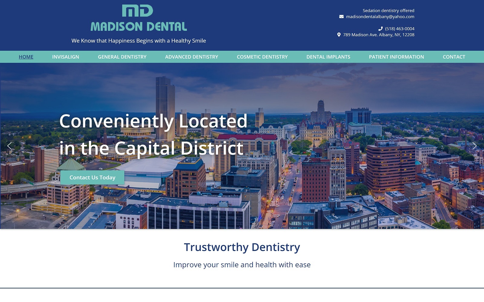 The Screenshot of Madison Dental madisondentalalbany.com Website