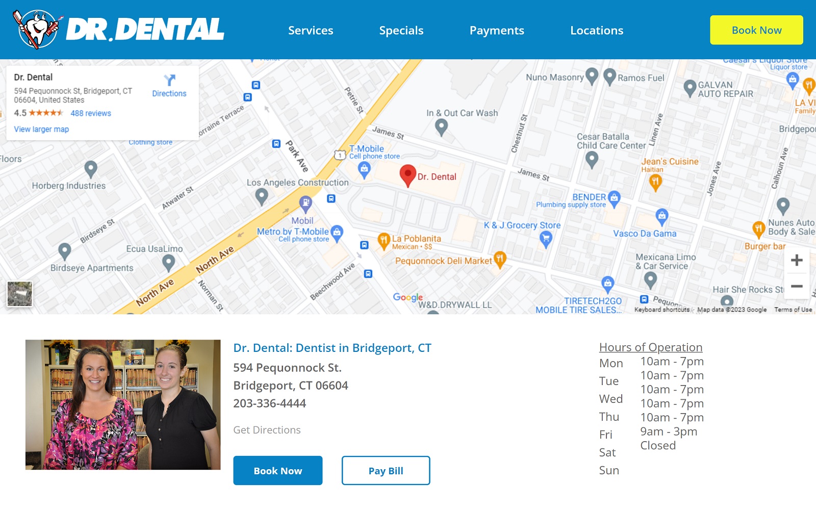 The Screenshot of Dr. Dental mydrdental.com/location/connecticut/bridgeport Website
