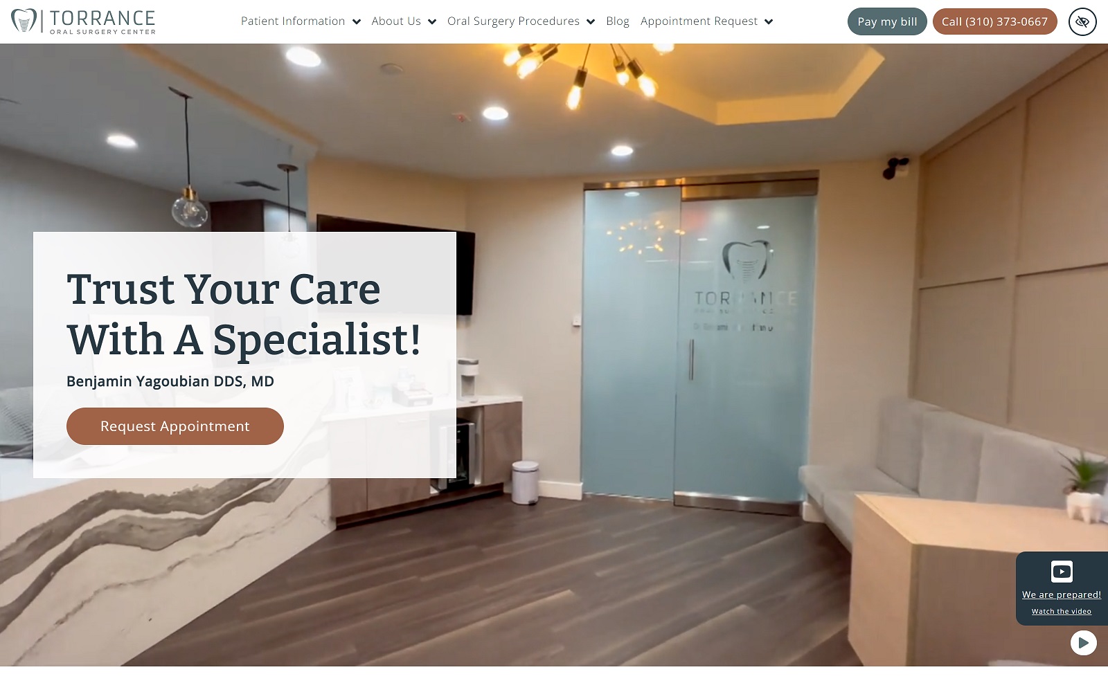 The Screenshot of Torrance Oral Surgery and Dental Implant Center: Benjamin Yagoubian DDS, MD torranceoralsurgerycenter.com Website