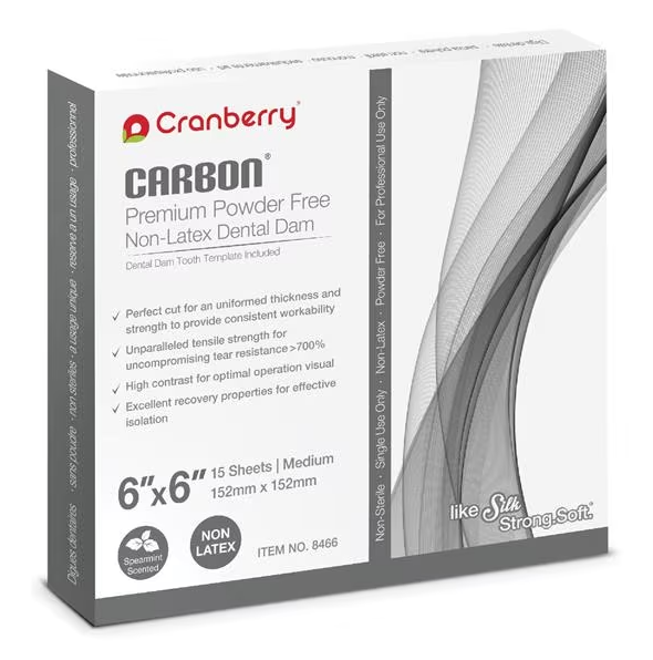 Cranberry Carbon Latex-Free Rubber Dam 6 in x 6 in Medium Gauge Mnt Scntd 15Box