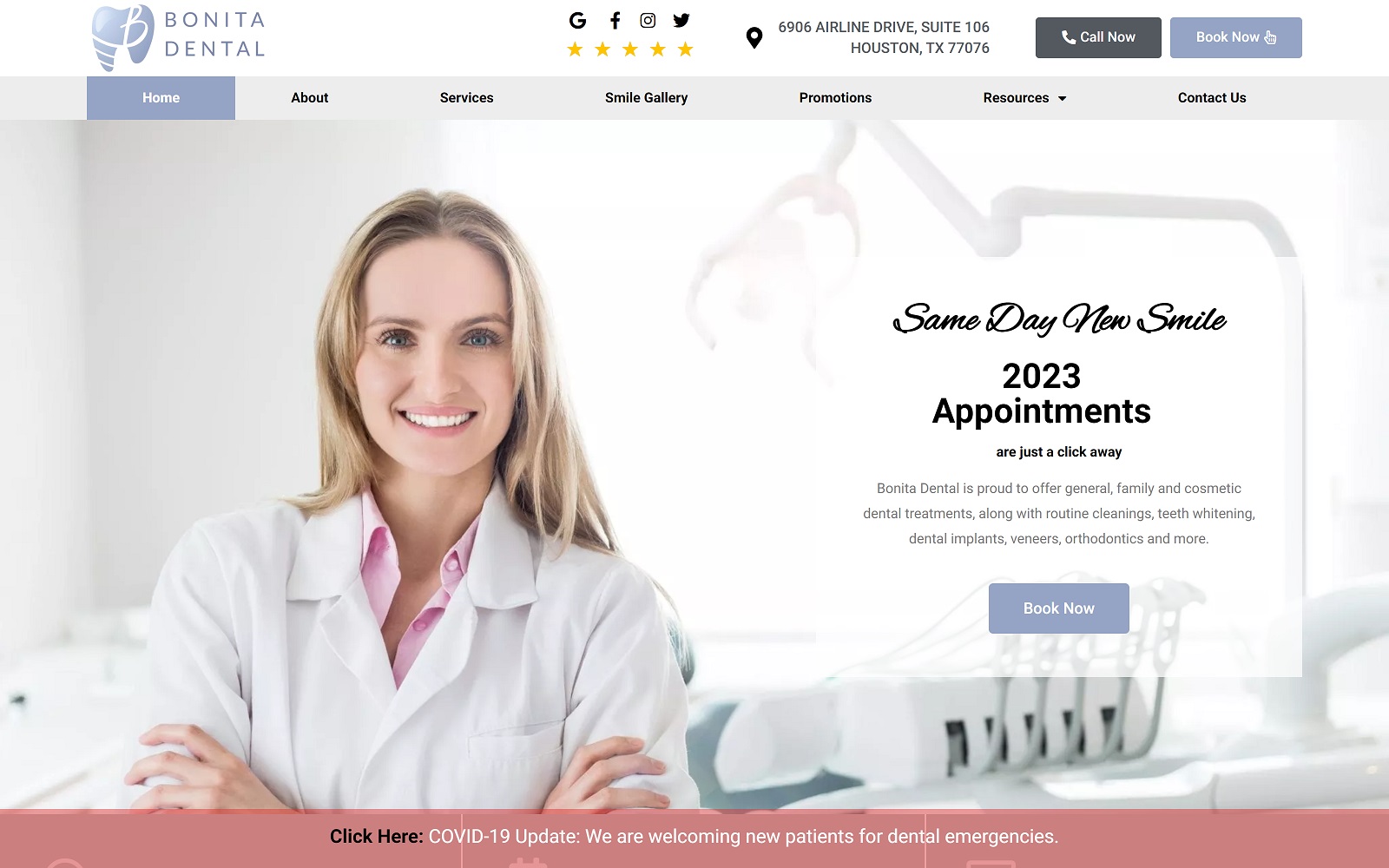 Website homepage screenshot of bonitadental.net