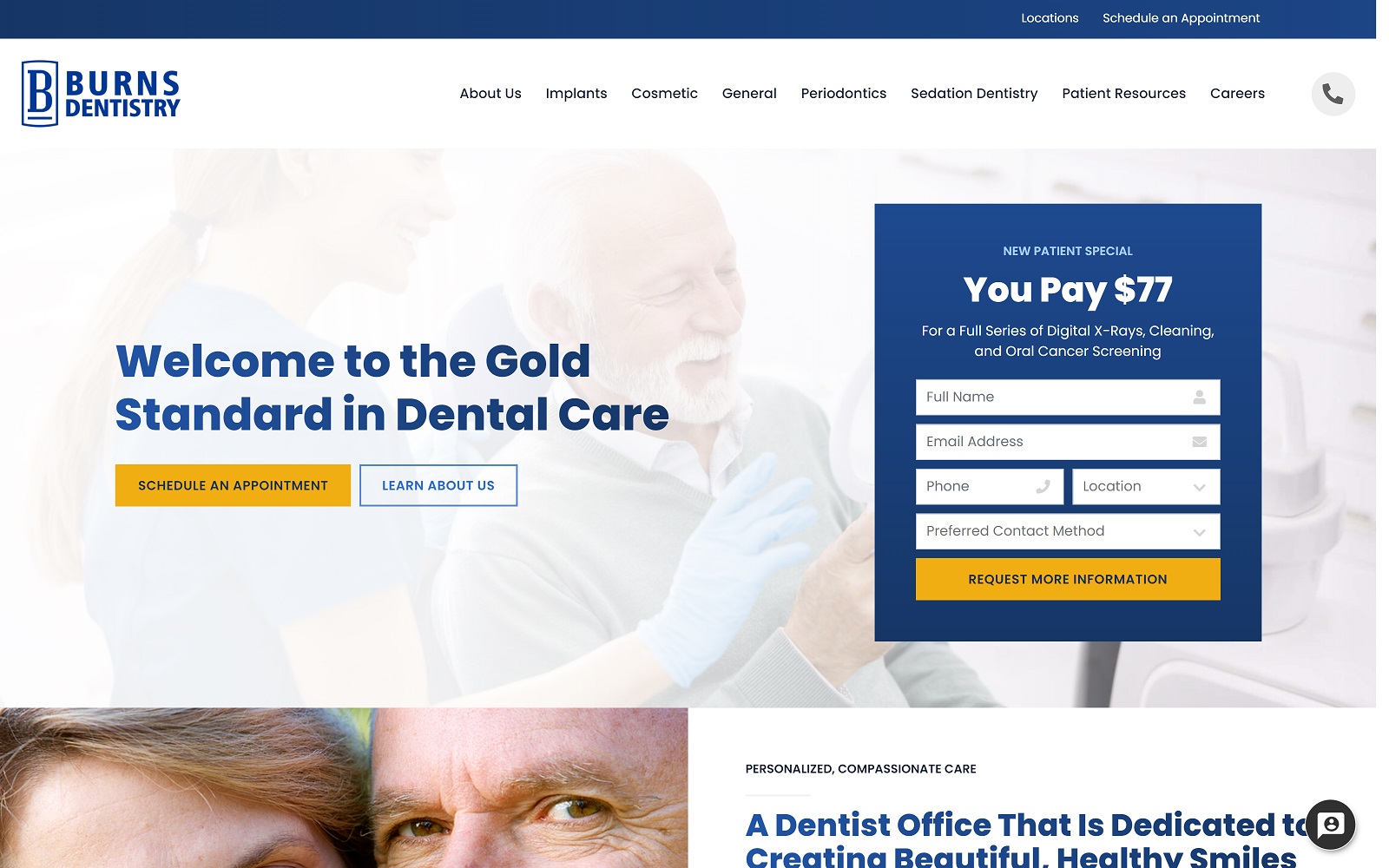 burnsdentistry.com screenshot