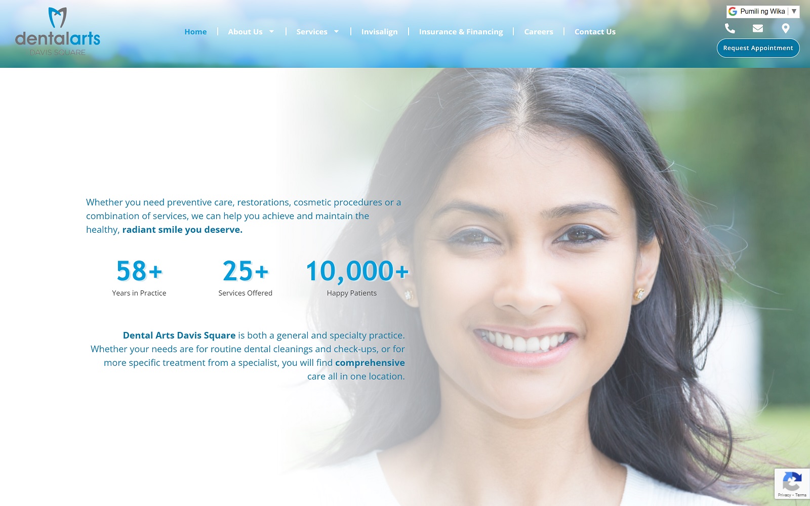 dentalartsdavissquare.com screenshot