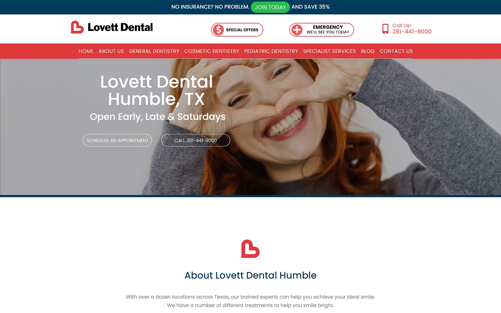 lovettdentistryhumble.com screenshot