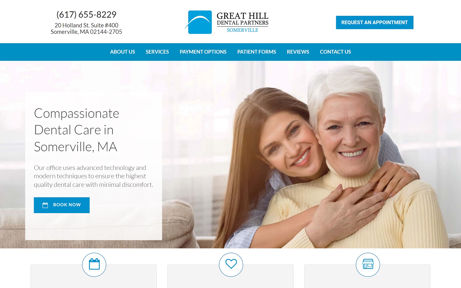 somerville.greathilldental.com screenshot