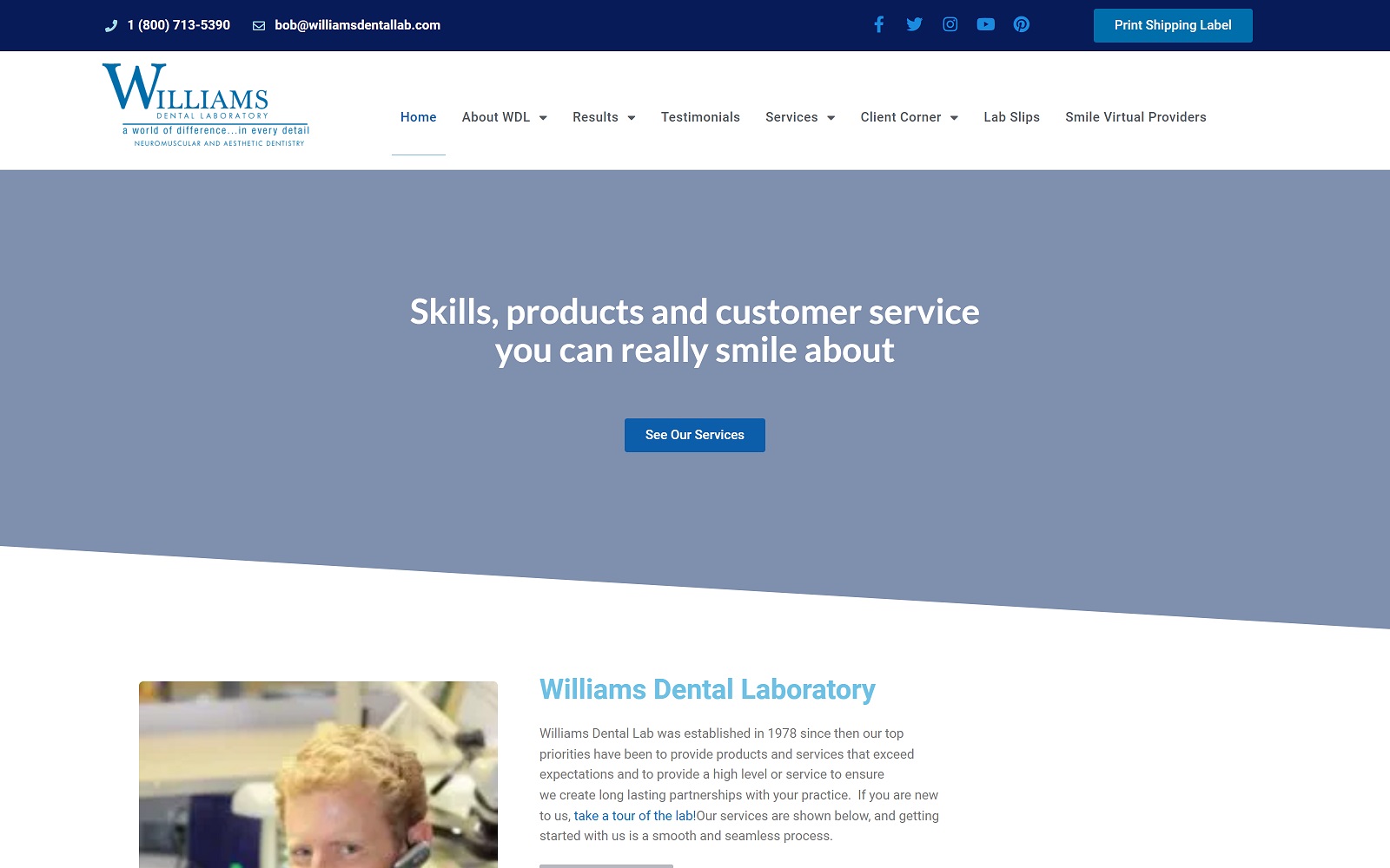 williamsdentallab.com screenshot