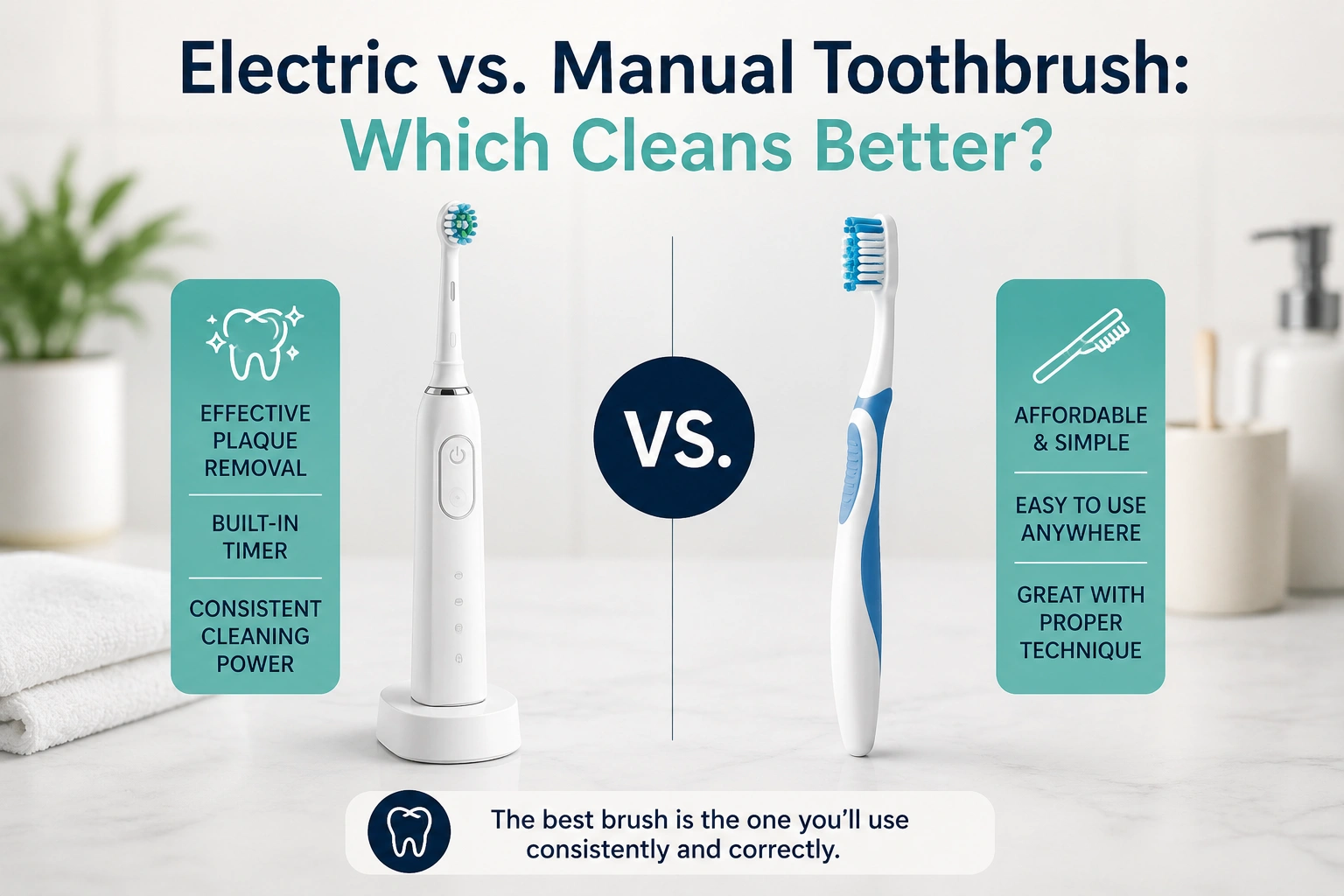 Side-by-side electric and soft manual toothbrushes used for daily plaque control